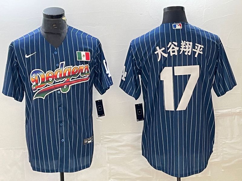 Men Los Angeles Dodgers #17 Ohtani Blue stripe Nike Game MLB Jersey style 15